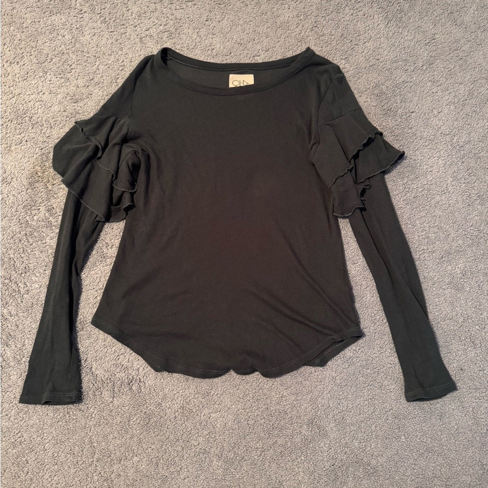 Dark Grey Ruffle Long Sleeve
